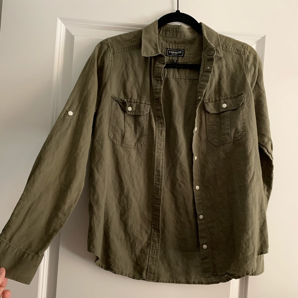 Olive green button down